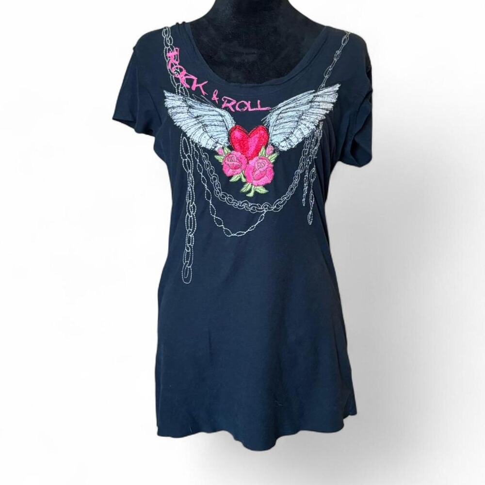 90s Vintage Black Graphic Tee – Grunge Rock & Roll L